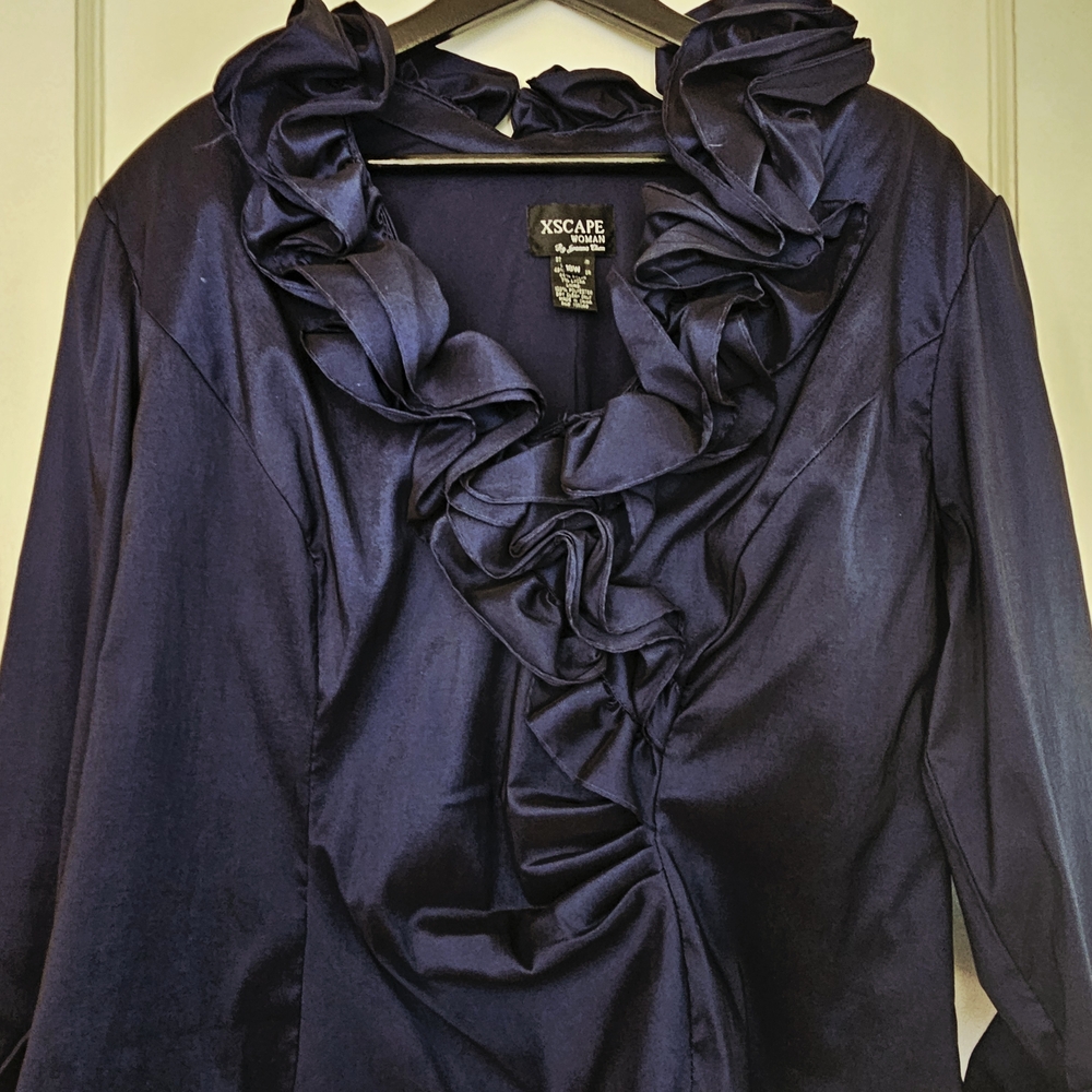 Elegant Navy Ruffled Blouse